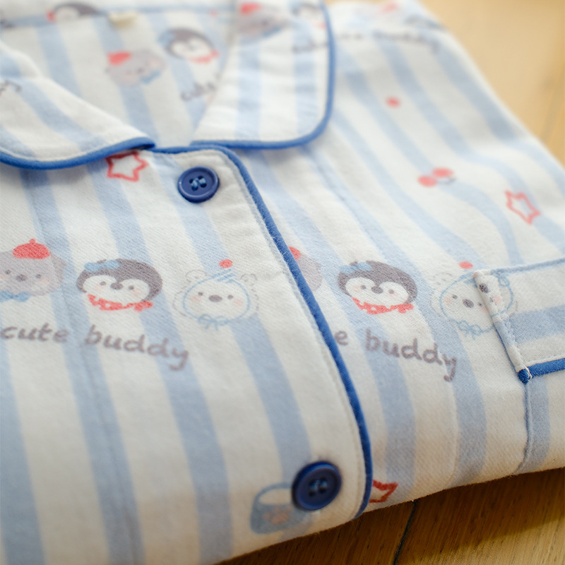 女士春秋純棉磨毛卡通企鵝長袖長褲居家服