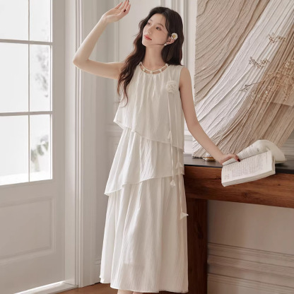 女春夏立體花朵無袖連衣裙