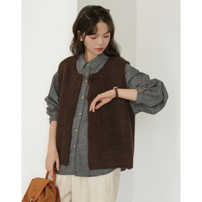 女士日系加厚寬鬆開衫針織毛衣馬甲