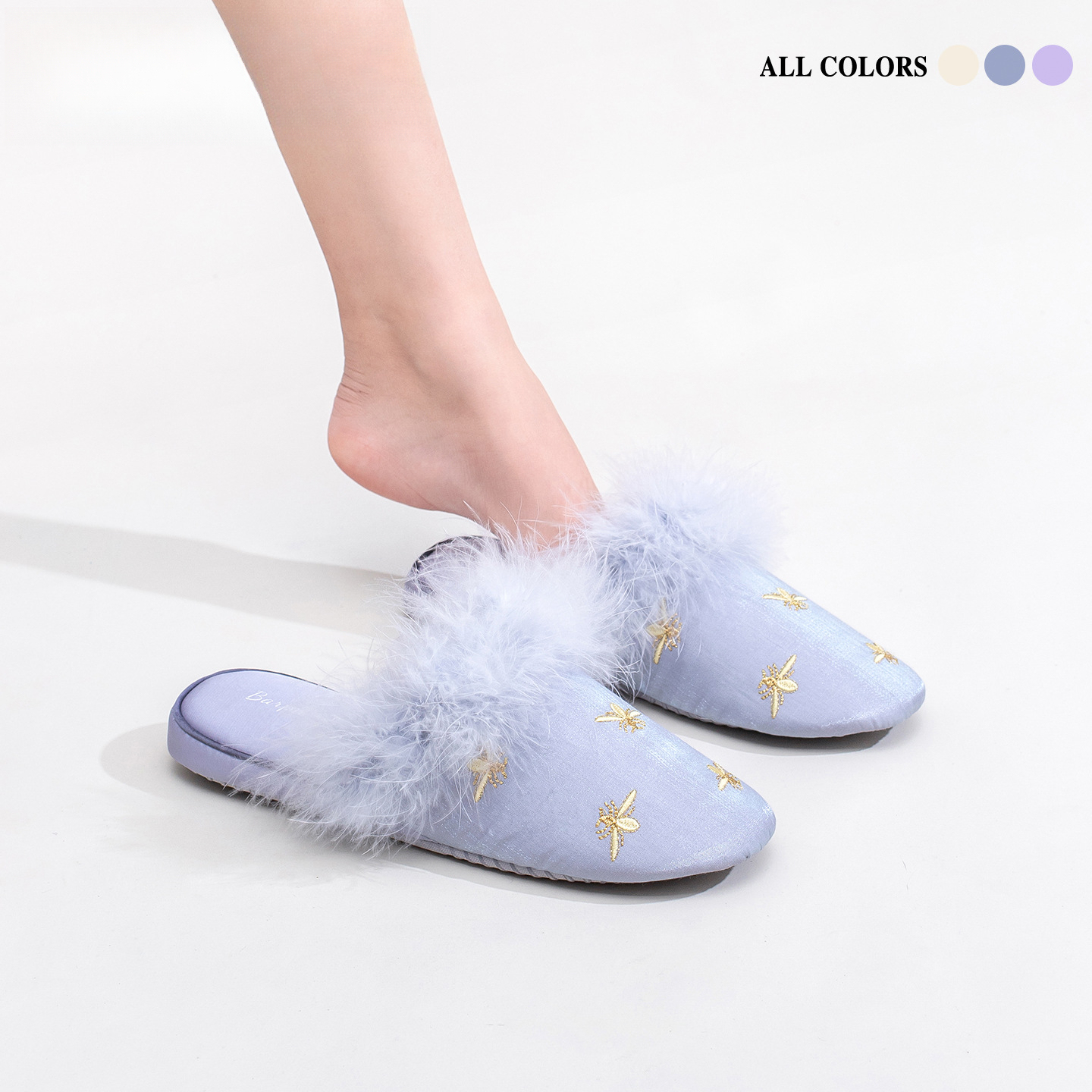 秋冬毛毛軟底紫色拖鞋