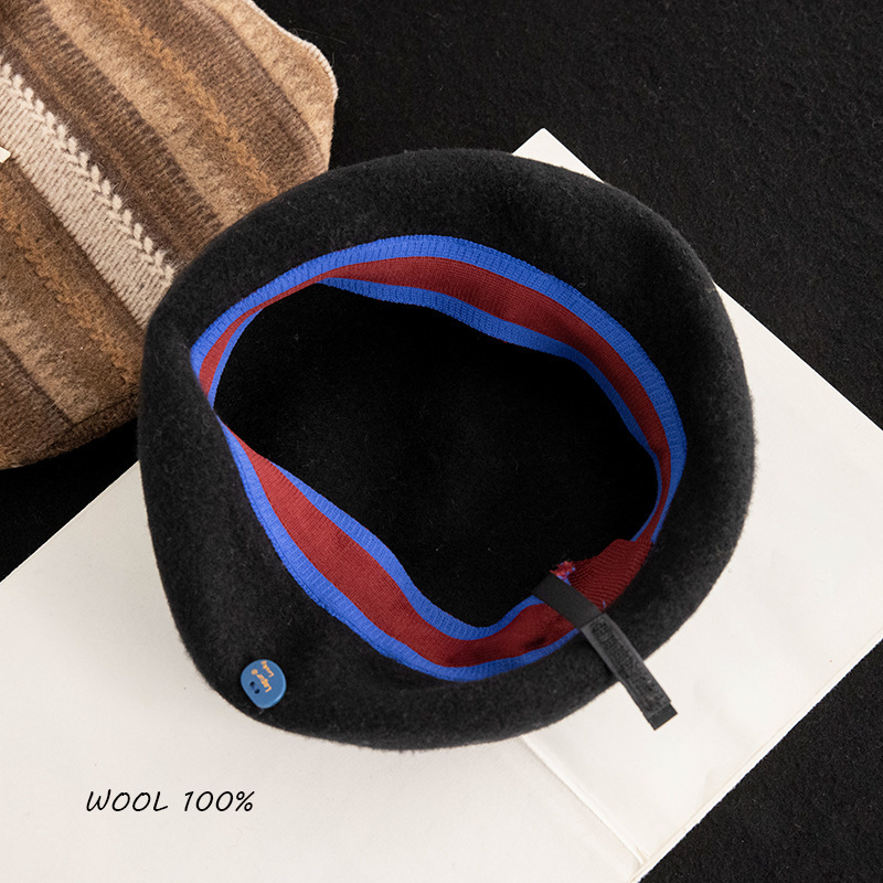 冬季100%羊毛闊版貝雷帽