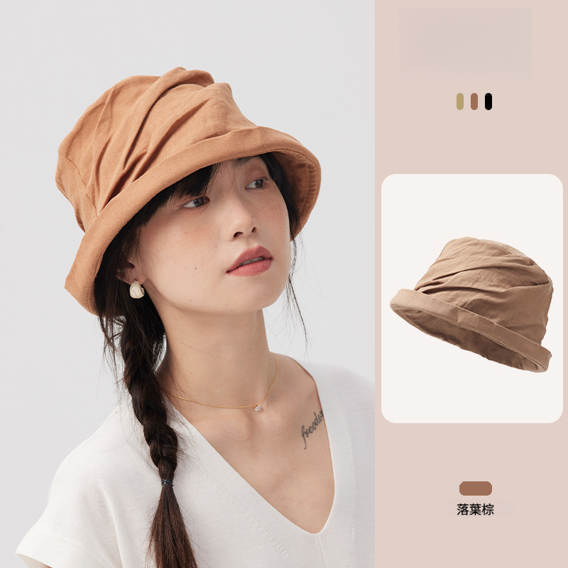 亞麻透氣卷邊短檐漁夫帽