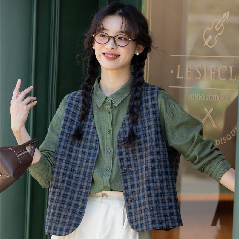 女士秋季復古格子背心