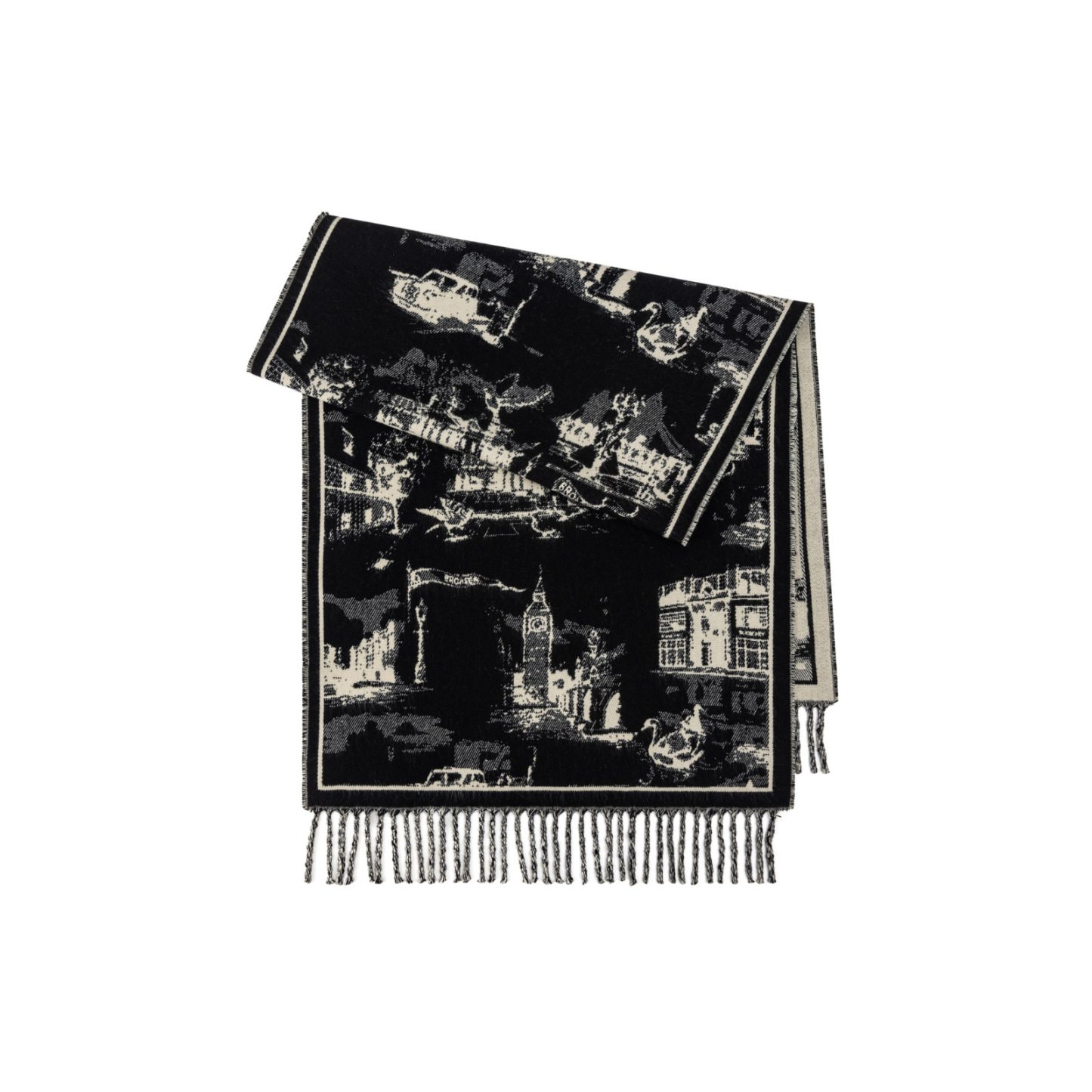 秋冬提花山水畫仿羊絨圍巾