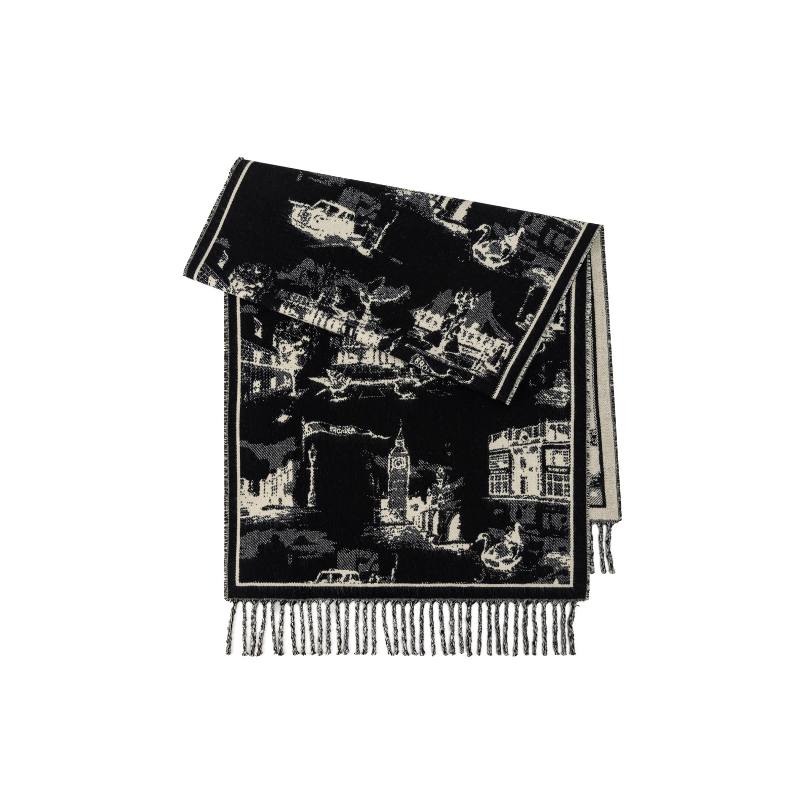 秋冬提花山水畫仿羊絨圍巾