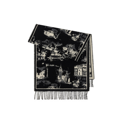 秋冬提花山水畫仿羊絨圍巾