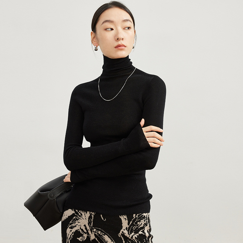 女士高領無縫揚子紗100羊毛衫