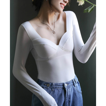 女士秋冬莫代爾帶胸墊打底衫