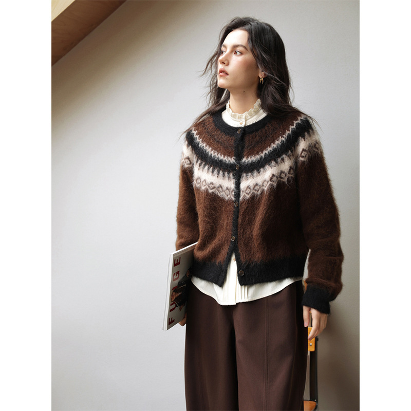 女士秋冬復古羊駝毛開衫