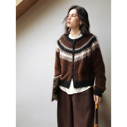 女士秋冬復古羊駝毛開衫