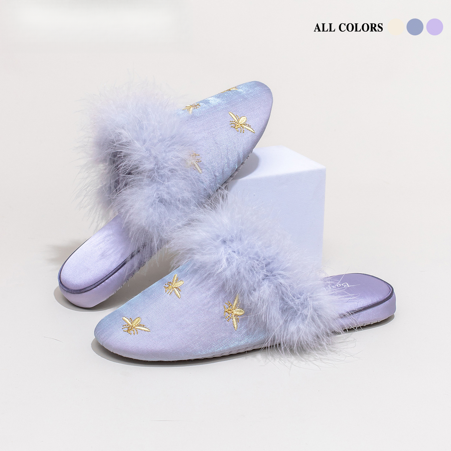 秋冬毛毛軟底紫色拖鞋