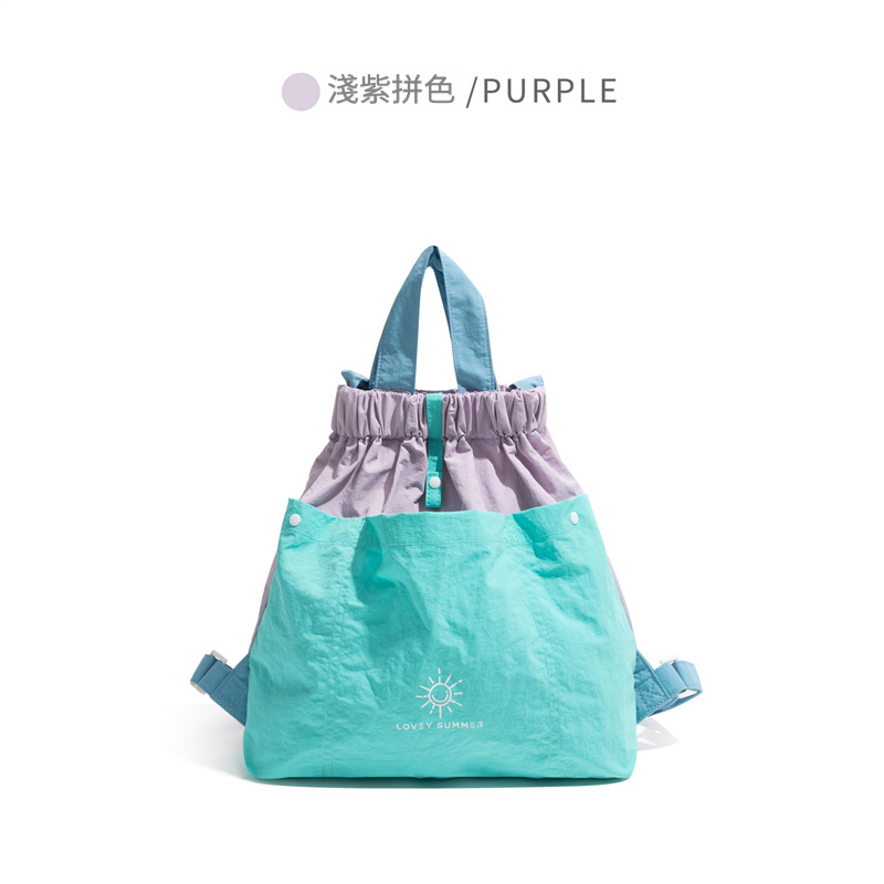 撞色帆布慵懶風雙肩包