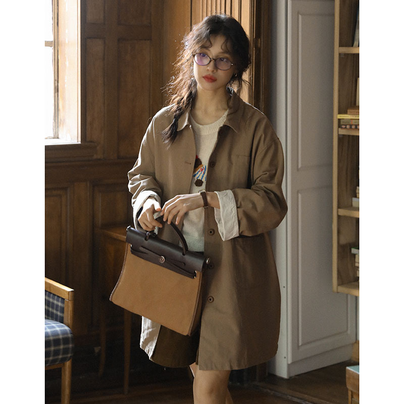 女士秋季棉麻套裡布中長款風衣