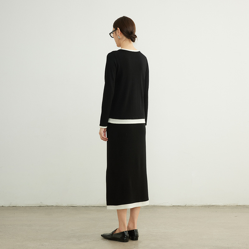 女士春秋羊毛假兩件套頭針織衫