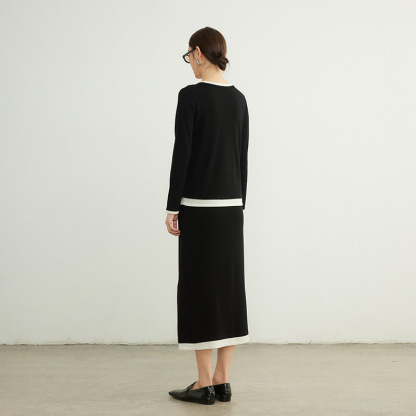 女士春秋羊毛假兩件套頭針織衫