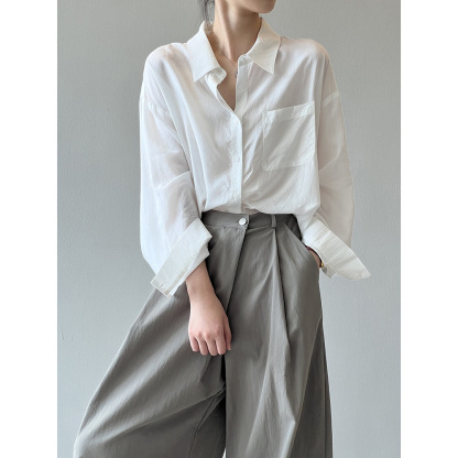 女士天絲純色長袖襯衫