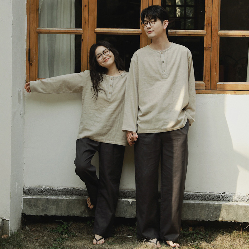 情侶春秋棉麻風居家服