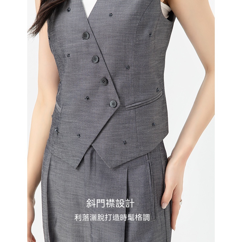 女夏銅氨絲亞麻馬甲+闊腿褲