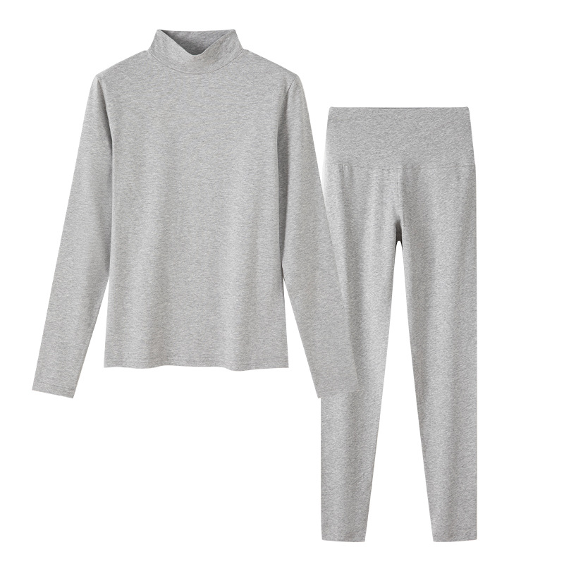 女士秋冬純棉半高領秋衣秋褲套裝