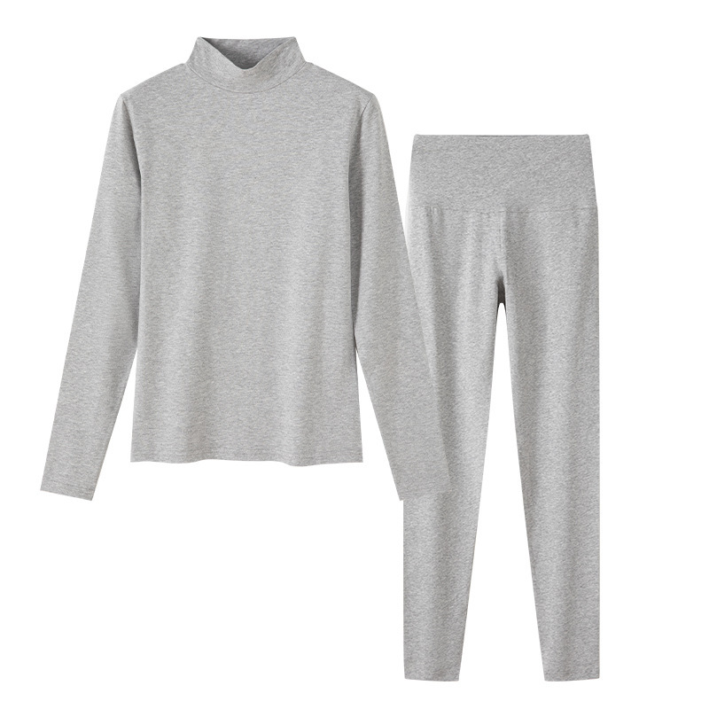 女士秋冬純棉半高領秋衣秋褲套裝