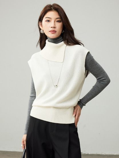 女士春秋100%羊毛翻領針織馬甲