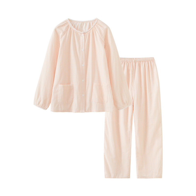 女春秋純棉紗布格子居家服