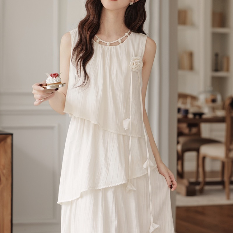 女春夏立體花朵無袖連衣裙