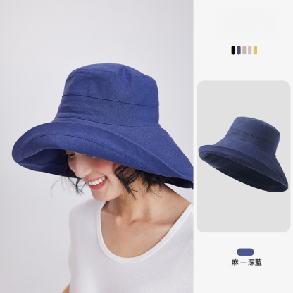 大帽檐日系棉麻可摺疊防曬帽