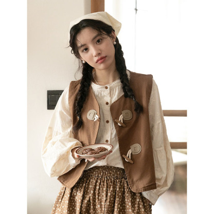 女士日系牛角扣馬甲+襯衫
