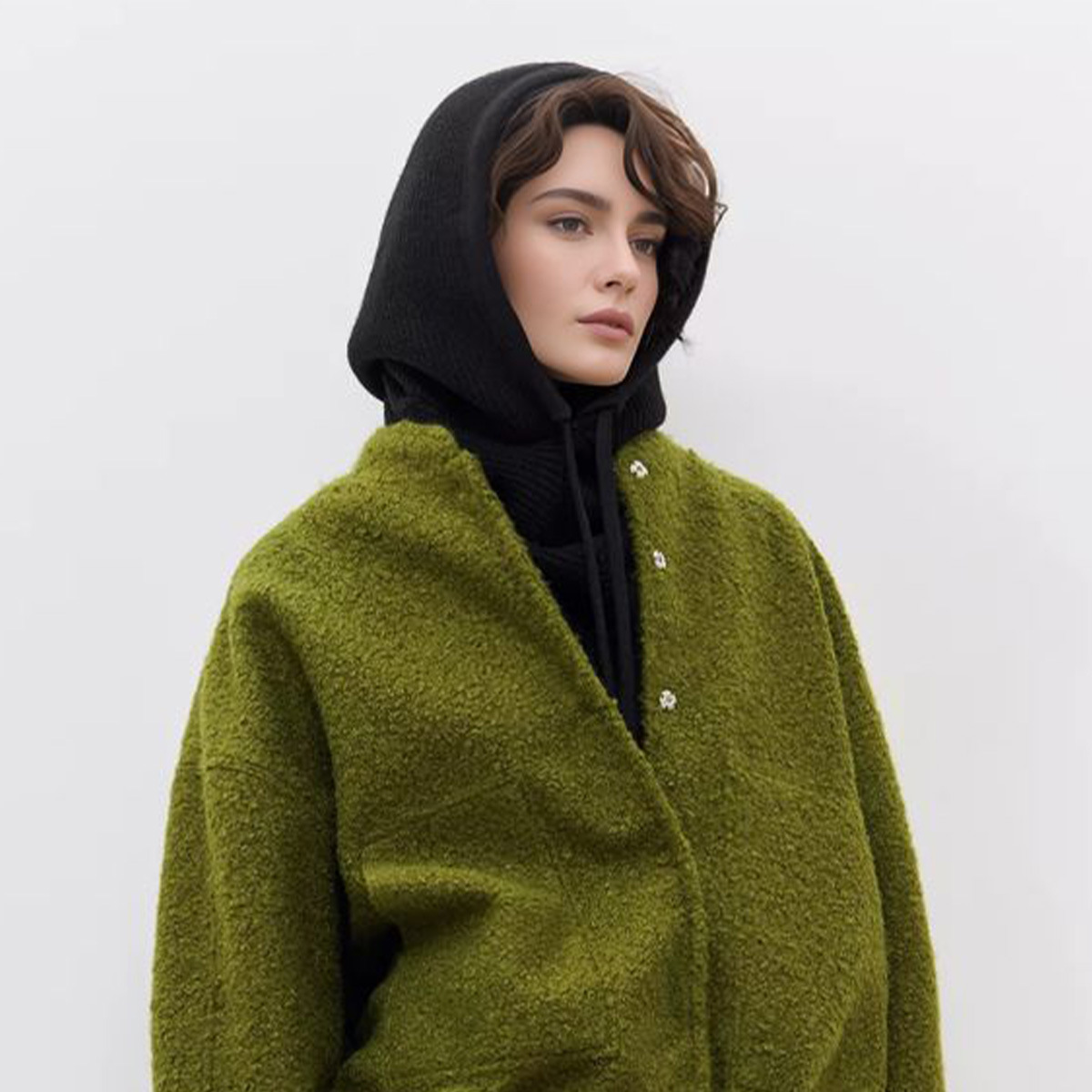 帽子圍巾一體兩用抽繩法帽