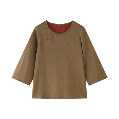 女士復古風拼色提花長袖睡衣家居服