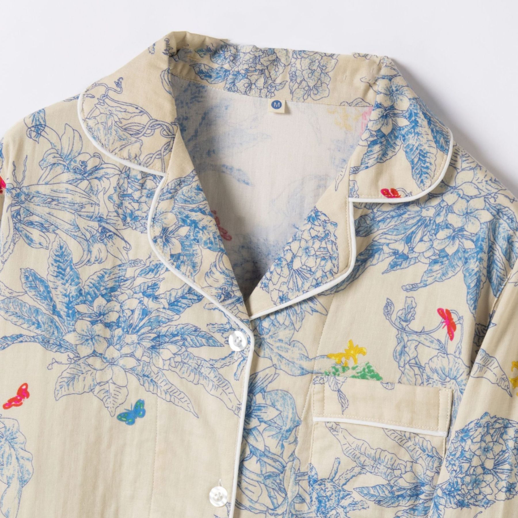 女士春夏莫奈花卉翻領長袖長褲睡衣