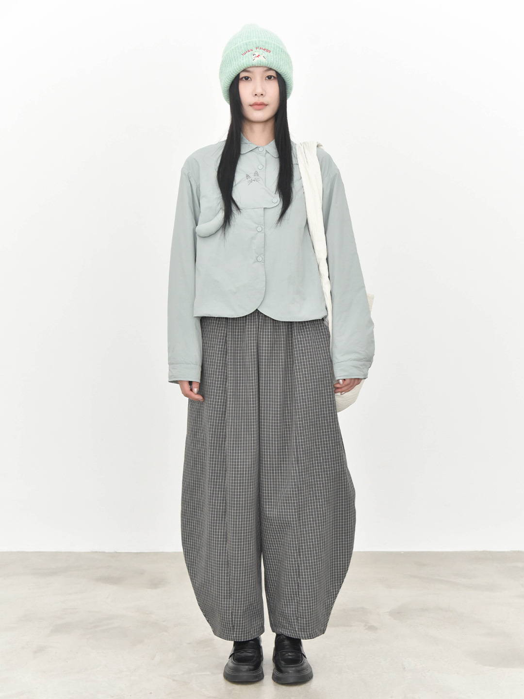 女士秋冬立體小貓尾巴充棉裝飾夾棉襯衫外套