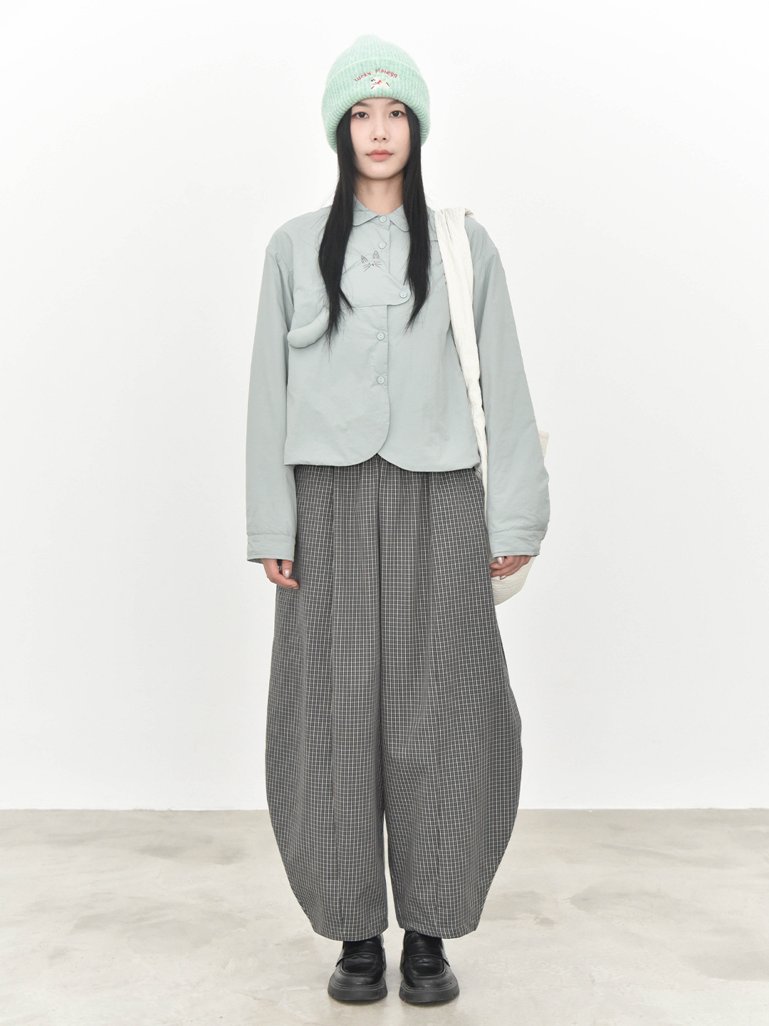 女士秋冬立體小貓尾巴充棉裝飾夾棉襯衫外套