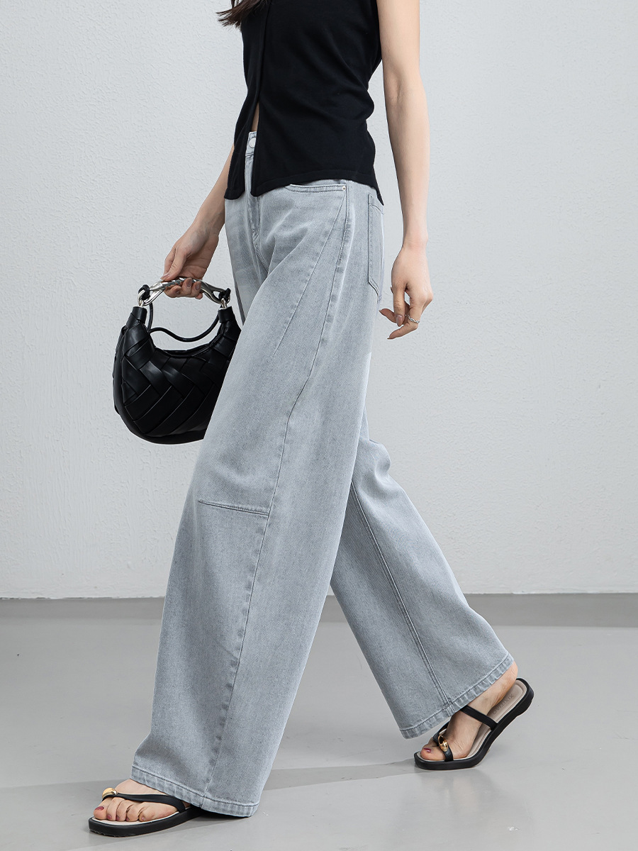 女夏天絲高腰彎刀牛仔褲