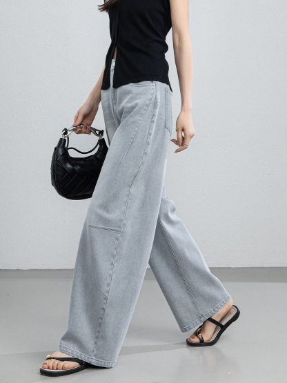 女夏天絲高腰彎刀牛仔褲