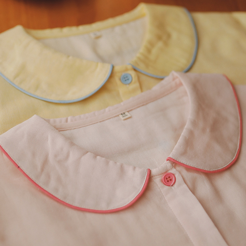 女士春秋純棉紗布娃娃領長袖長褲居家服