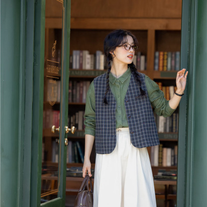 女士秋季復古格子背心