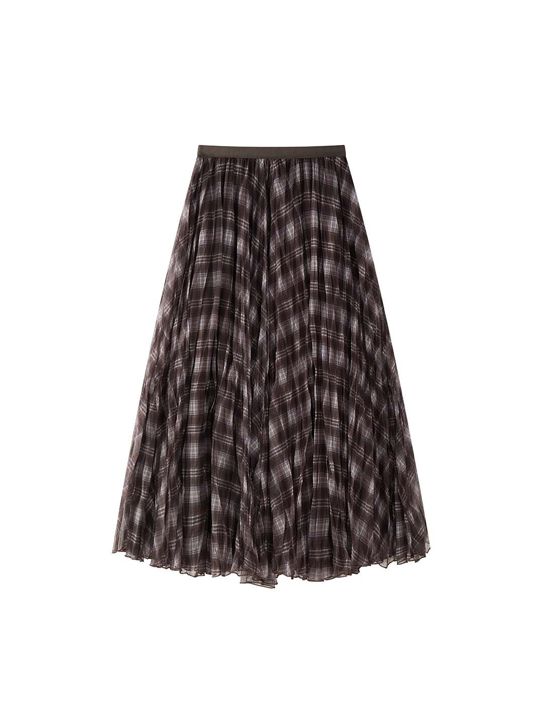 女士秋季法式格子大擺半身裙