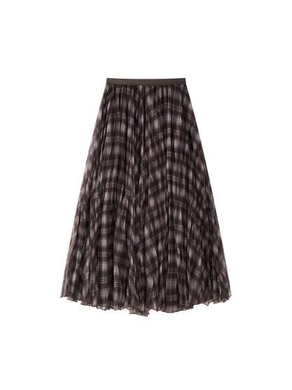 女士秋季法式格子大擺半身裙