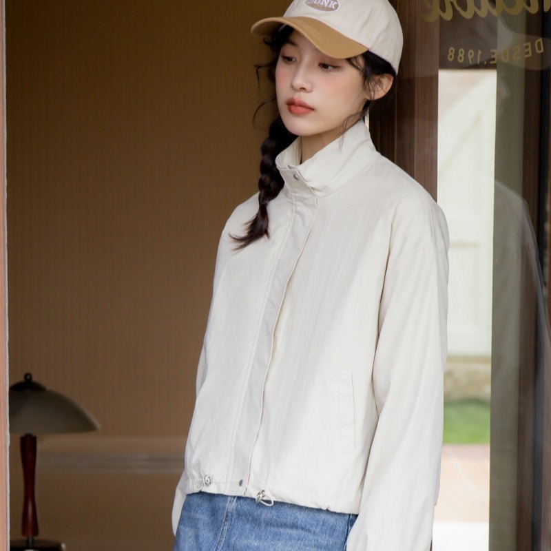 女士春秋工裝休閒小個子短款立領風衣外套