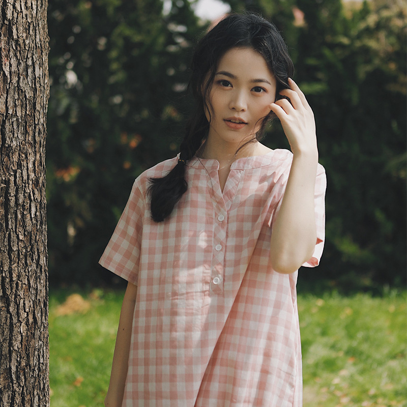女款日系夏日短袖睡裙
