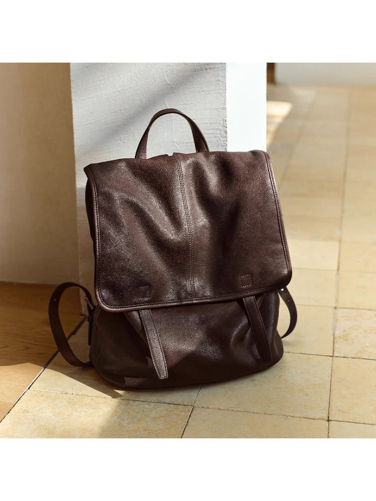 大容量植鞣羊皮信使雙肩背包