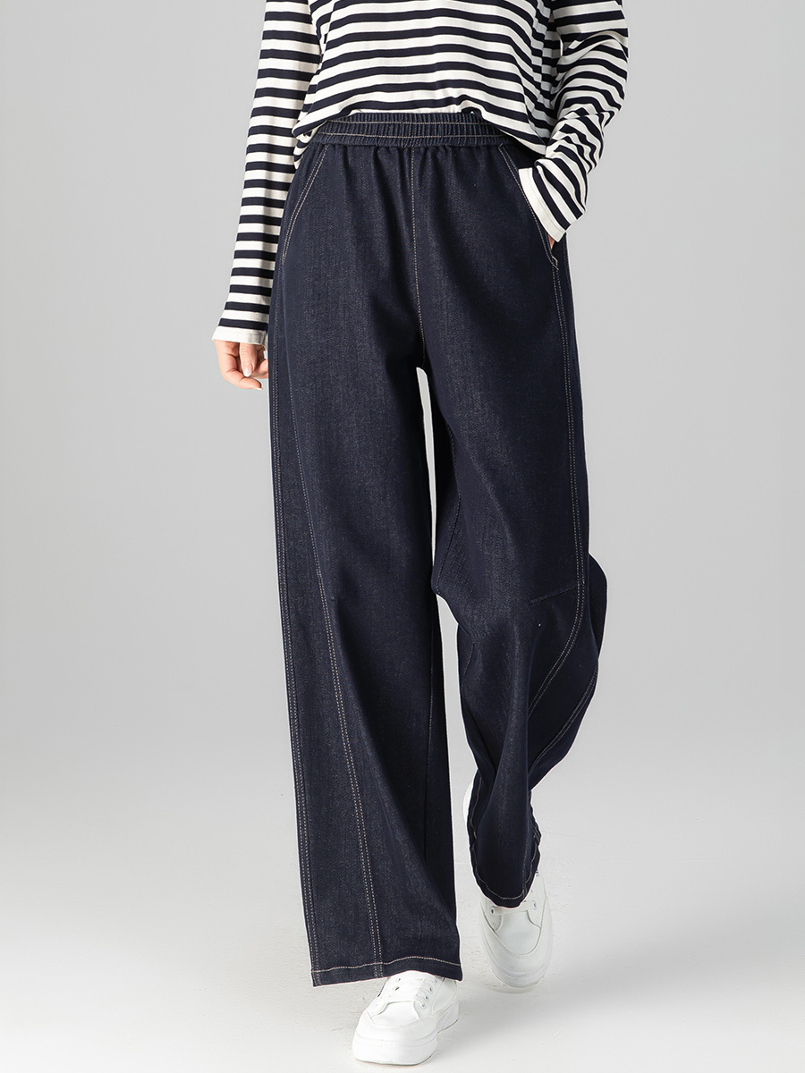 女士秋季鬆緊腰九分直筒牛仔褲