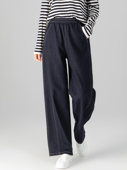 女士秋季鬆緊腰九分直筒牛仔褲