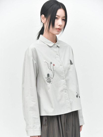 女童趣裝飾長袖襯衫