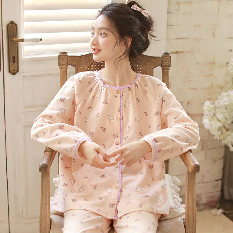 女士秋冬純棉磨毛絨布圓領長袖套裝