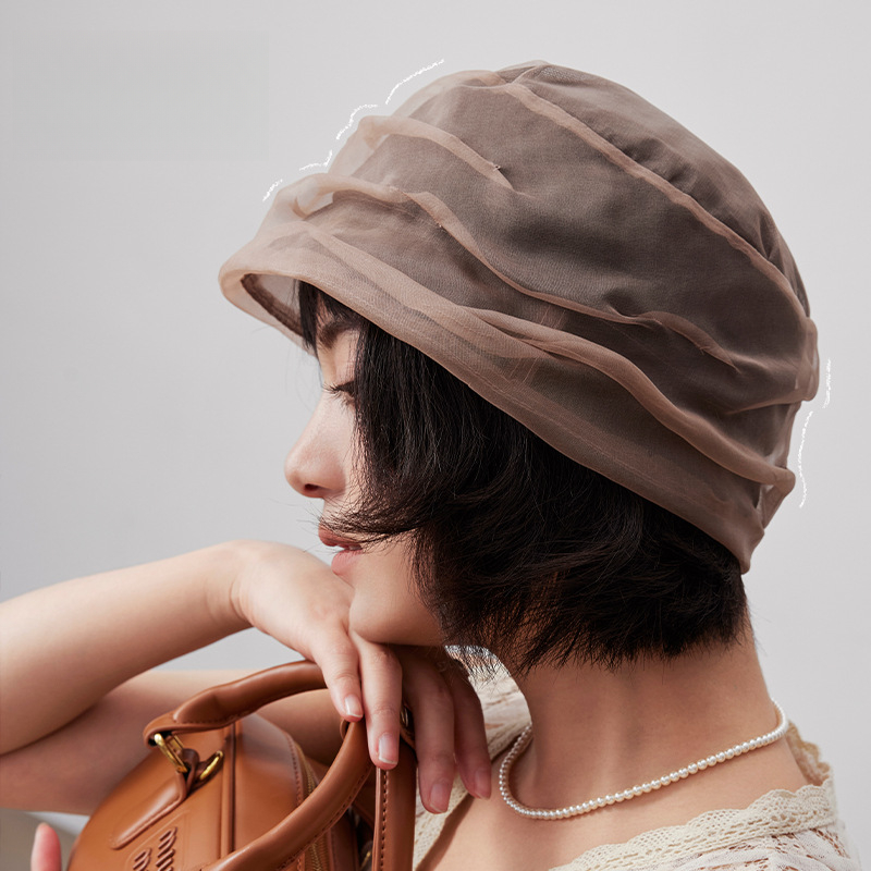 通透褶皺桑蠶絲小禮帽