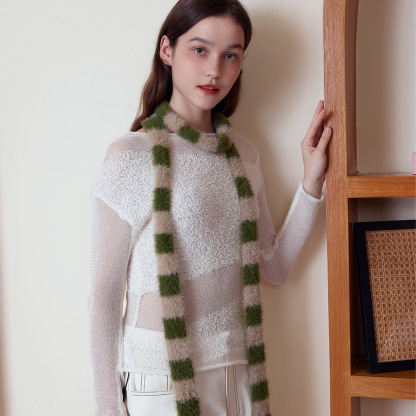 細長條紋臘腸針織圍巾