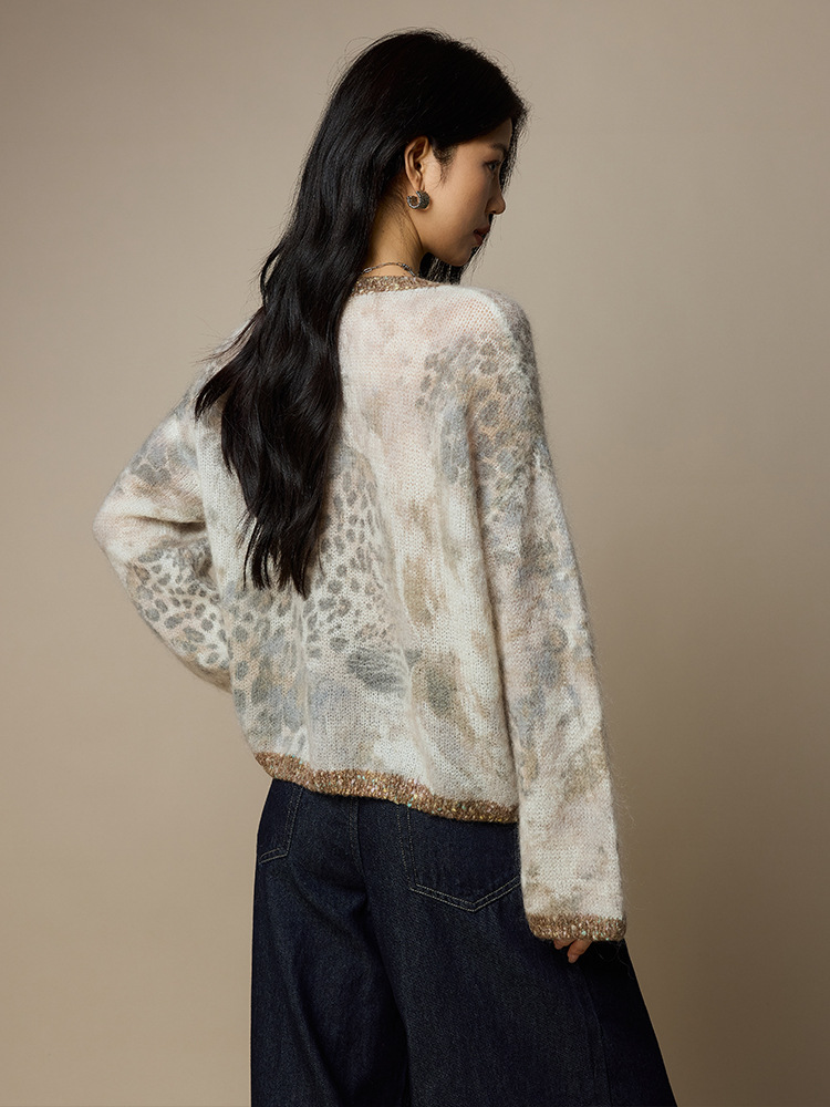 女士春秋印染海馬毛羊毛針織衫